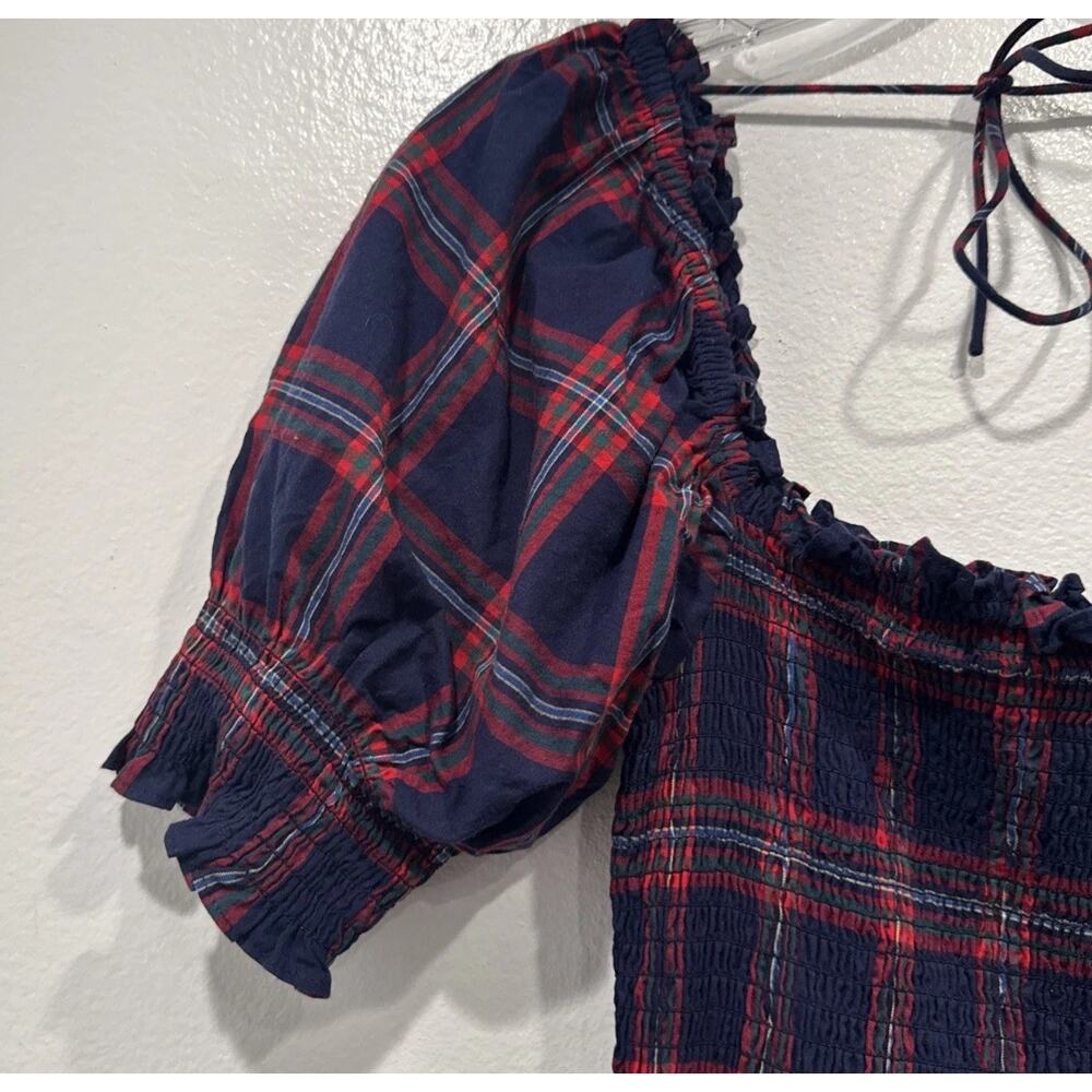 HILL HOUSE Dress Athena Plaid Print Dress Navy Blue Red Preppy Academia Small - Picture 3 of 8